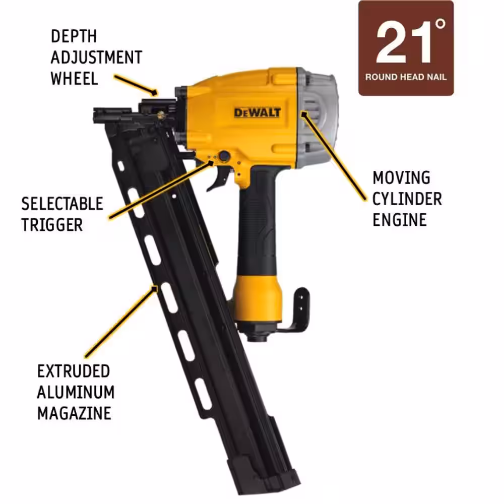 Pneumatic 21-Degree Collated Corded Framing Nailer