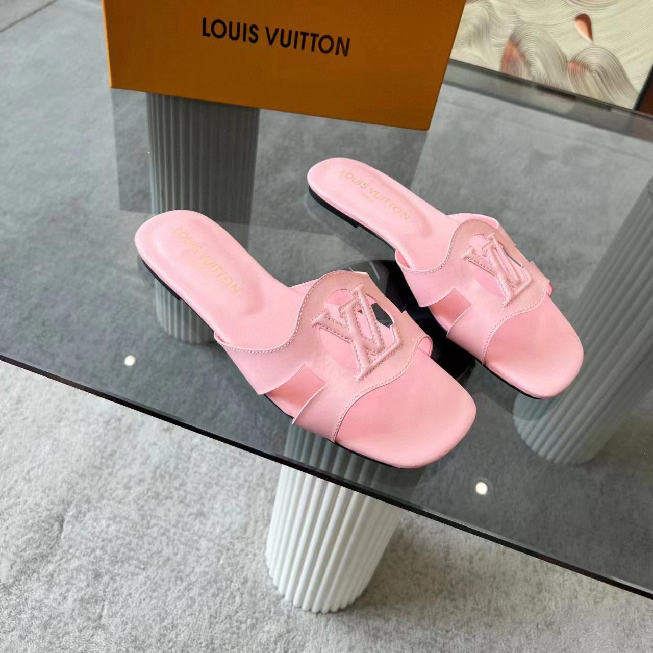 Louis Vuitton LV Lsola Leather Flat Aandals Slide Sandal (Replica)