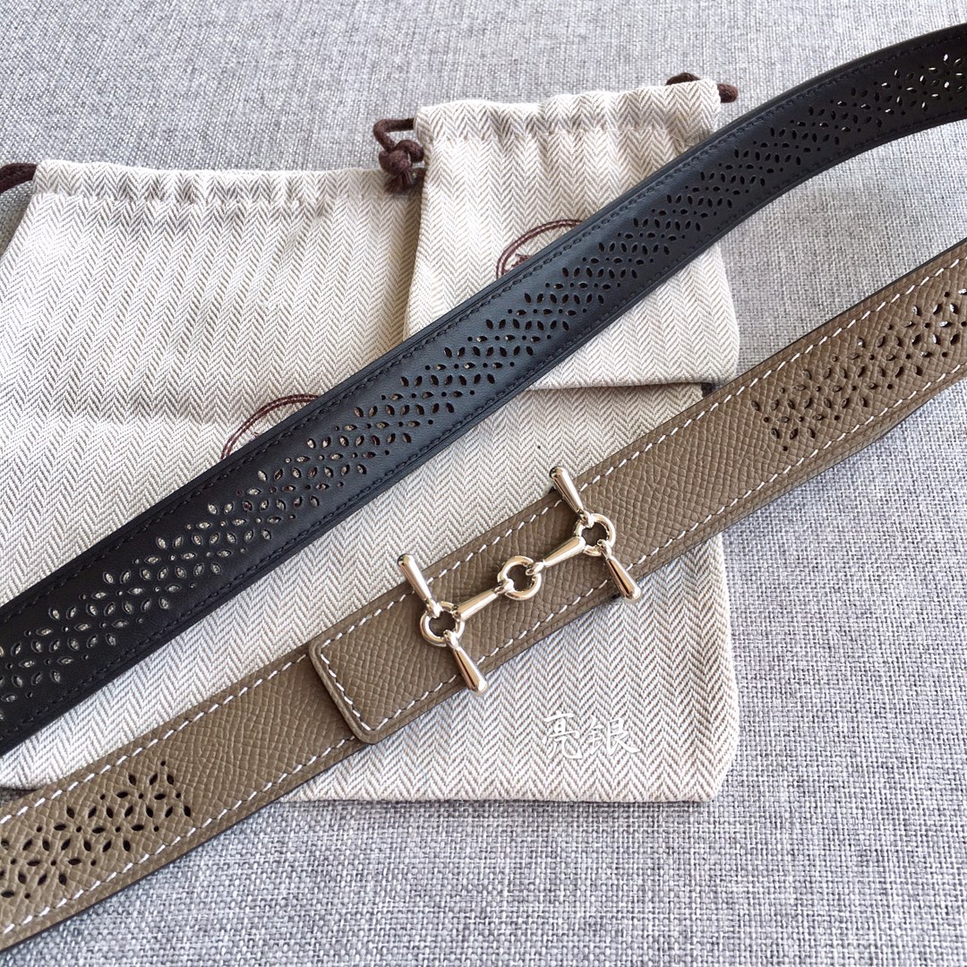 TOP HERMES 2.5cm Reversible Waist Belt - Gray