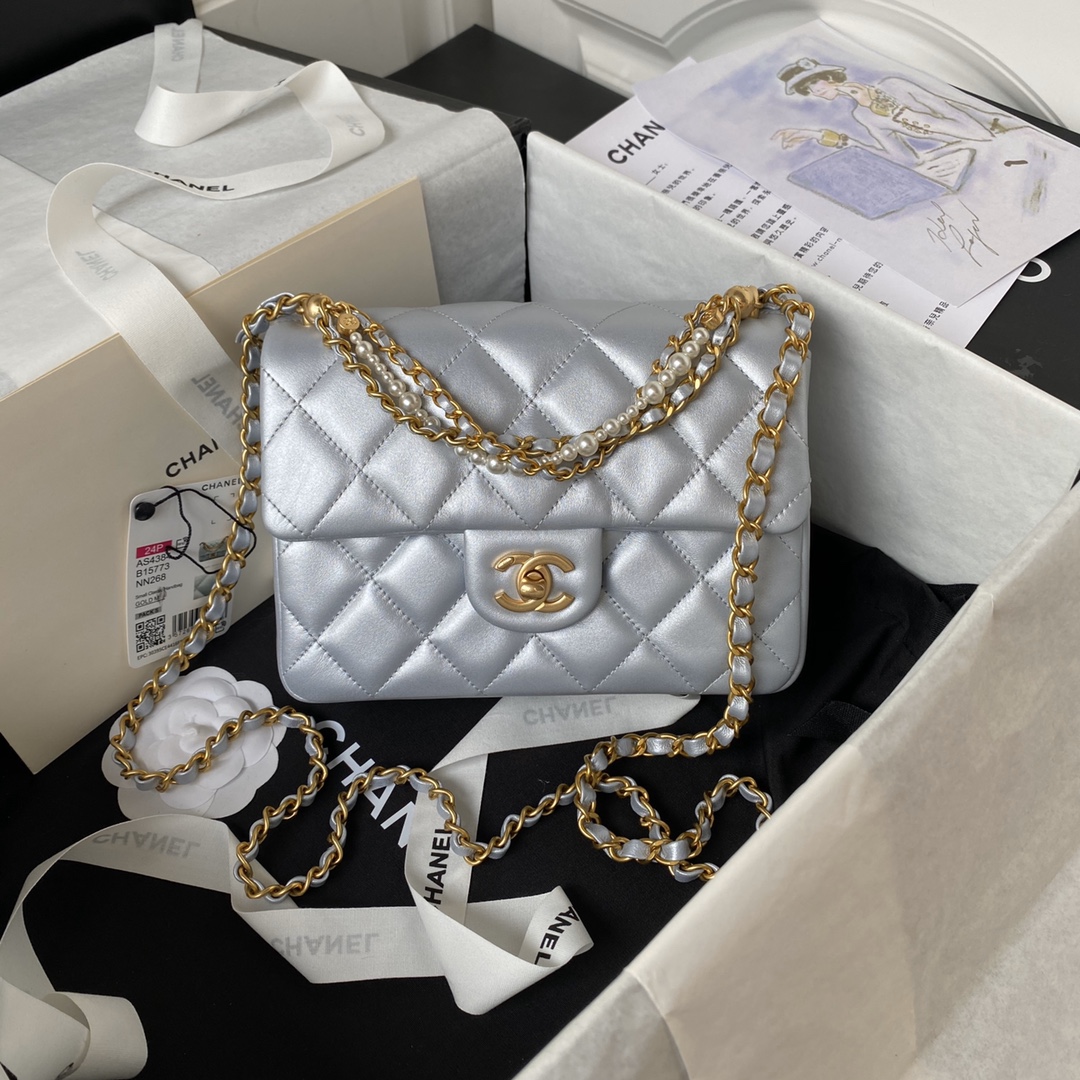 TOP CHANEL Pearl Flab Bags - 12.5×17×5cm/14.5×19.5×7.5cm - GHW&Silvery