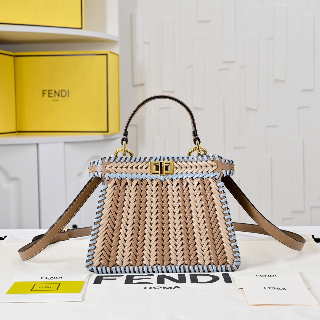 TOP FENDI Peekaboo ISeeU Petite 20cm - Blue&Khaki