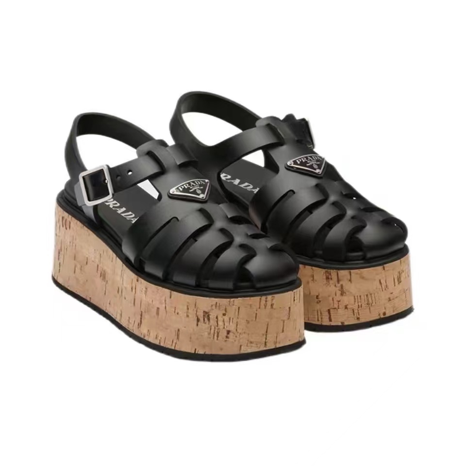 Prada   Rubber Wedge With Thick Sole Sandals Slide (Replica)