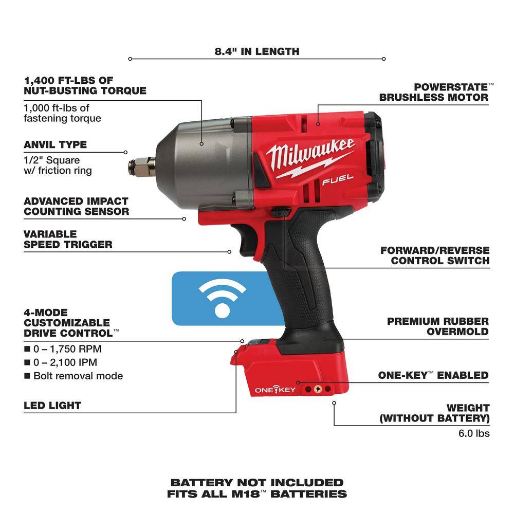 M18 FUEL ONE-KEY 18V Lithium-Ion Brushless Cordless 1/2 in. Impact Wrench with Friction Ring (Tool-Only)