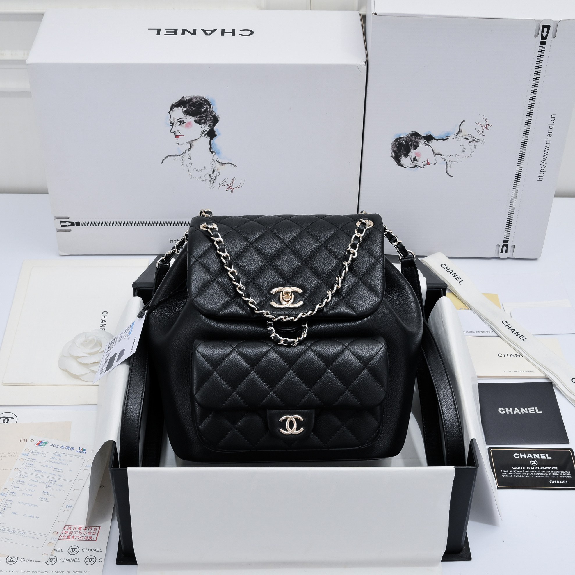 TOP CHANEL Duma Backpack Bag  Imported Fetal Cowhide 25*22*18 cm - SHW&Black