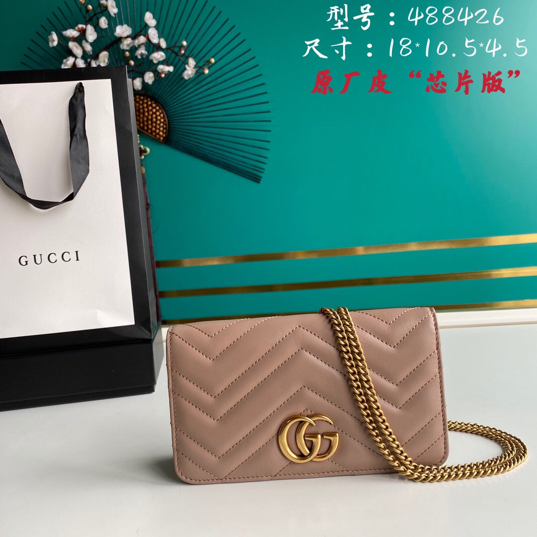 TOP GUCCI GG Marmont Shoulder Clutch - Dusty Pink