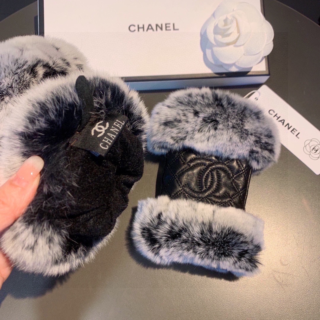 TOP CHANEL   Autumn And Winter Lazy Rabbit Fur Ribbed Sheepskin Gloves