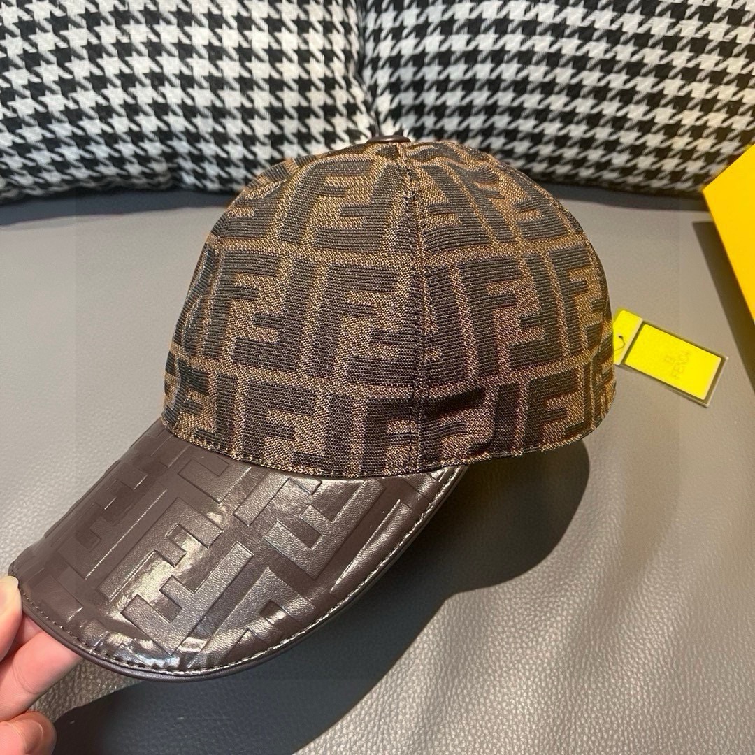 TOP FENDI FF Monogram Patchwork Leather Baseball Hat - Brown