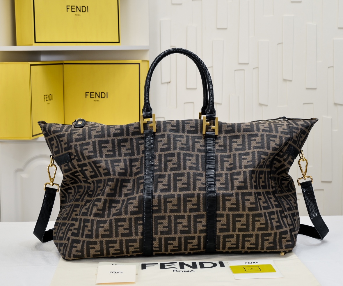 TOP FENDI Vintage Travel Bag 38x49x17cm - Coffee&GHW
