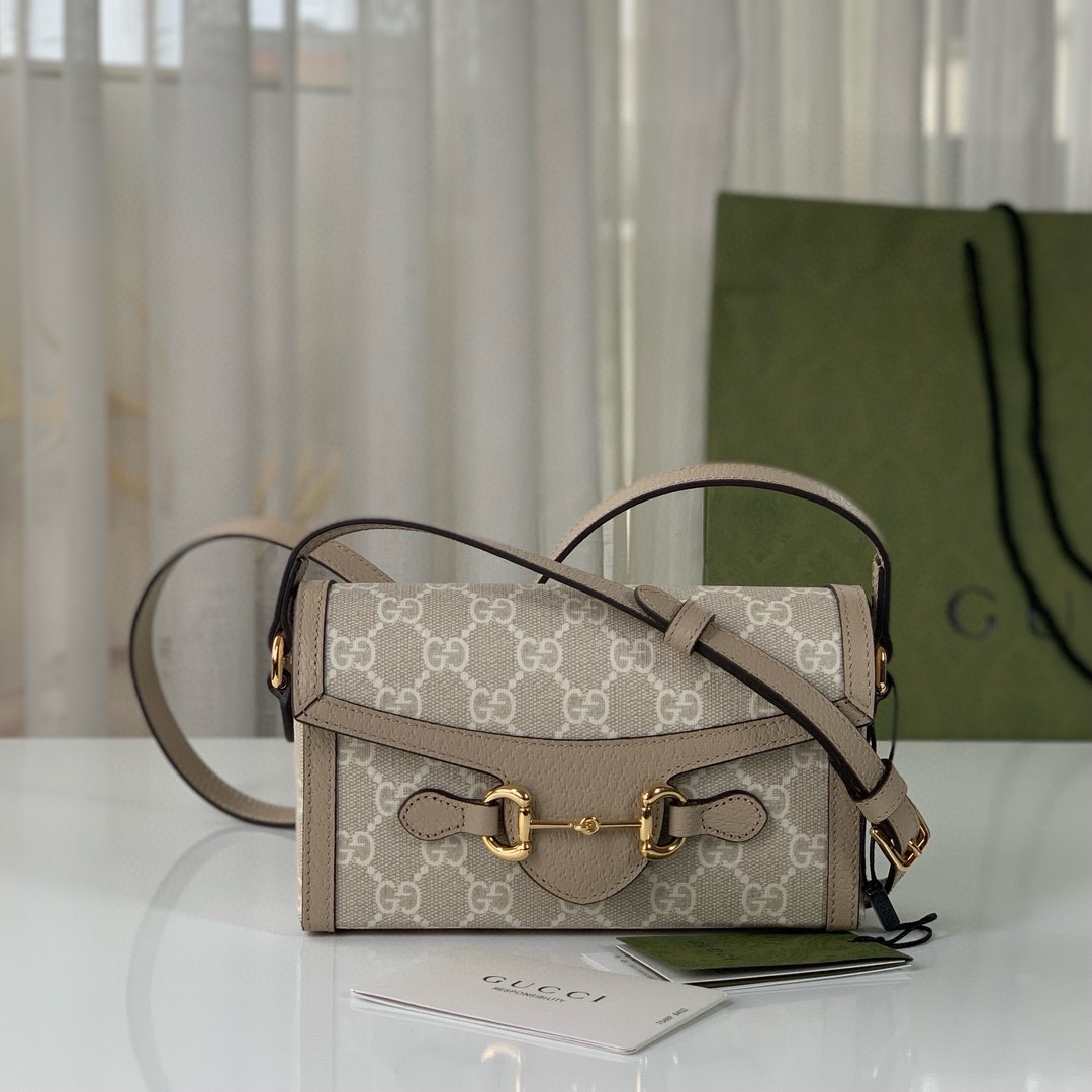 TOP GUCCI Horsebit 1955 Bag 18x12x5cm - Beige