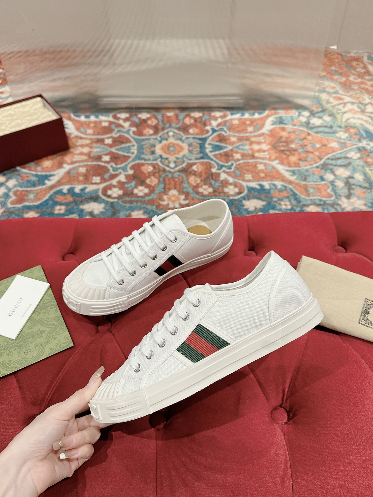 TOP GUCCI Canvas Shoes with Web - 2 Color