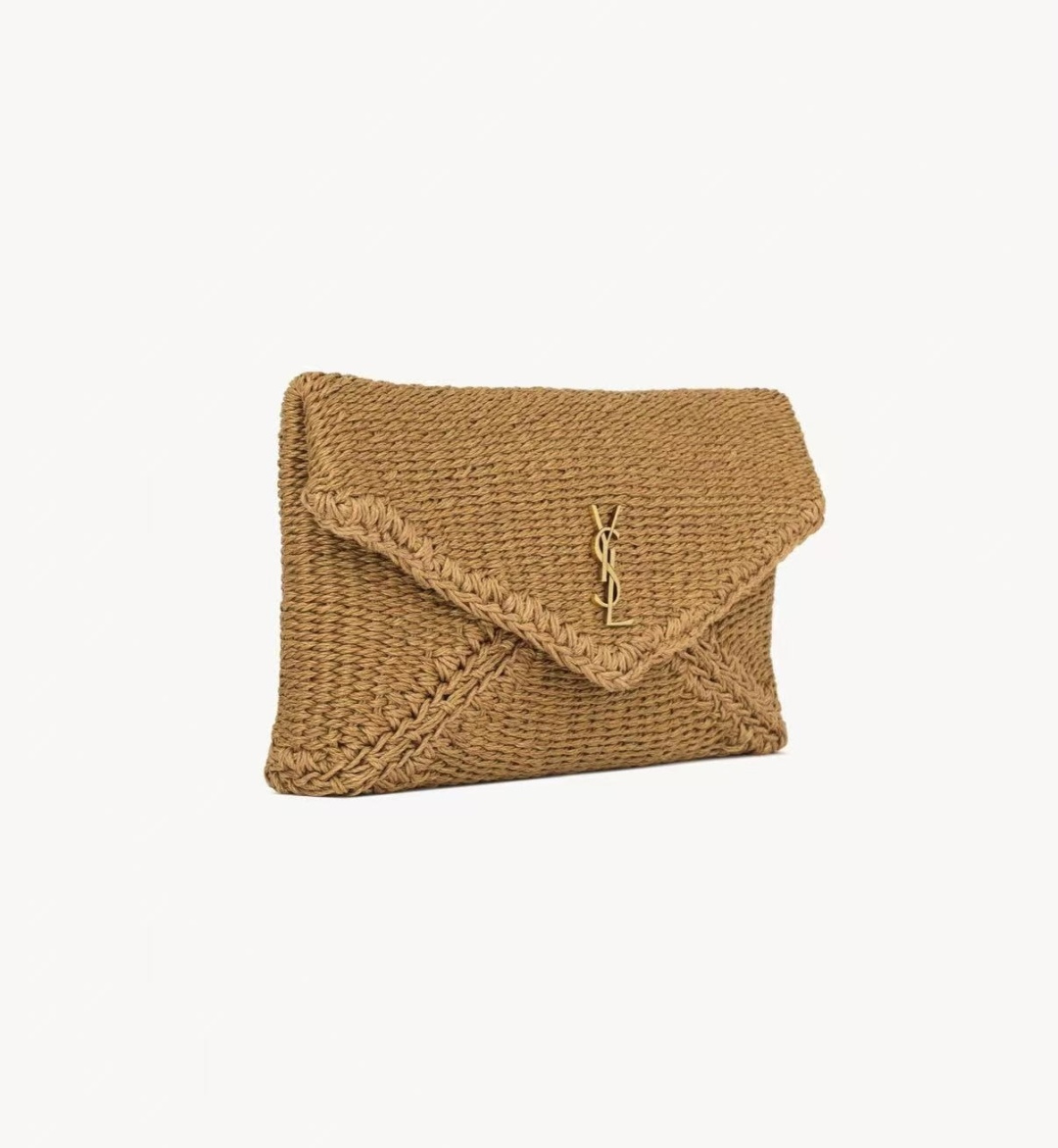 TOP Yves Saint Laurent YSL Le Woven Envelope Clutch Bag 29.5×18×4.5cm - Brown