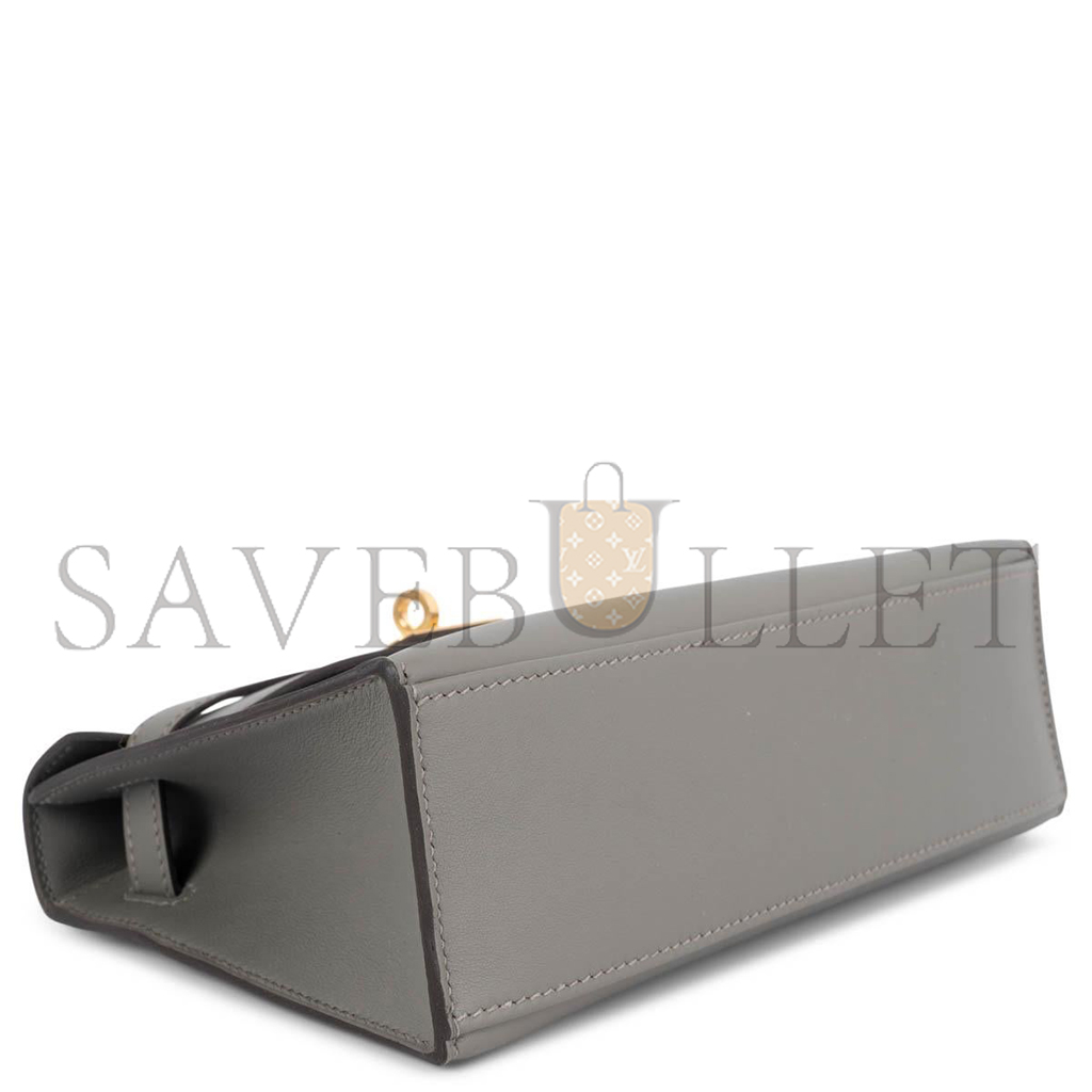 HERMÈS GRIS MEYER GRAY SWIFT LEATHER KELLY POCHETTE CLUTCH BAG W GOLD (22*14*7cm)