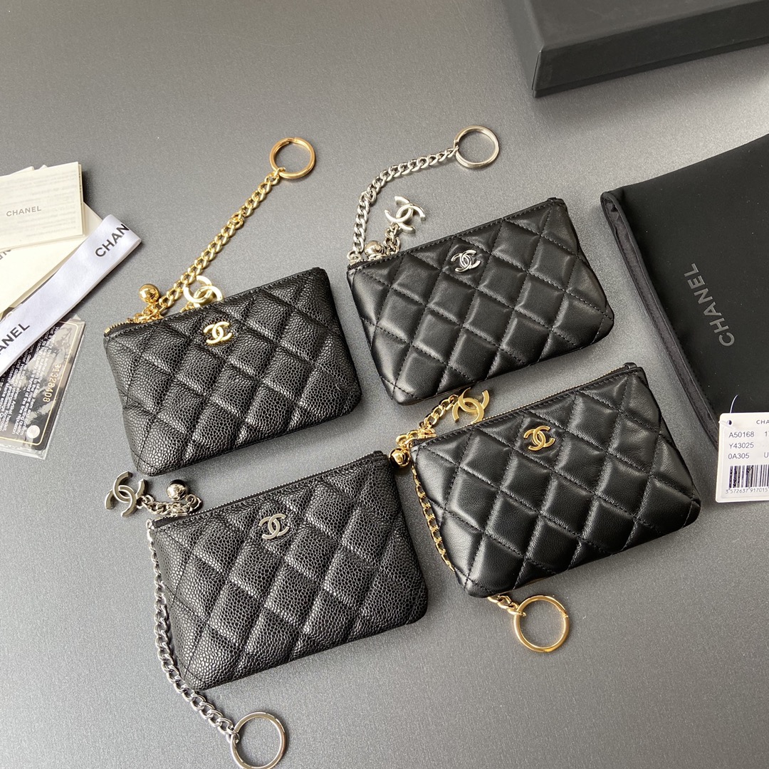 TOP CHANEL Calfskin/Lambskin Wallets 14x9.5cm - Black