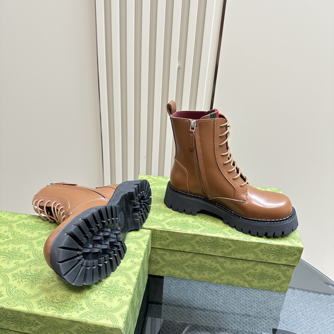 TOP GUCCI Side Zip Lace-Up Ankle Boots - 3 Colour