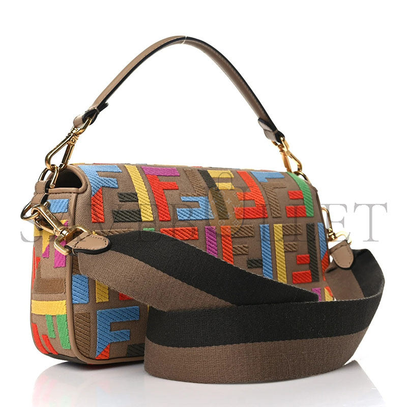 FENDI CANVAS VITELLO KING FF MULTICOLOR EMBROIDERED BAGUETTE MULTICOLOR CUOIO (28*14*6cm)