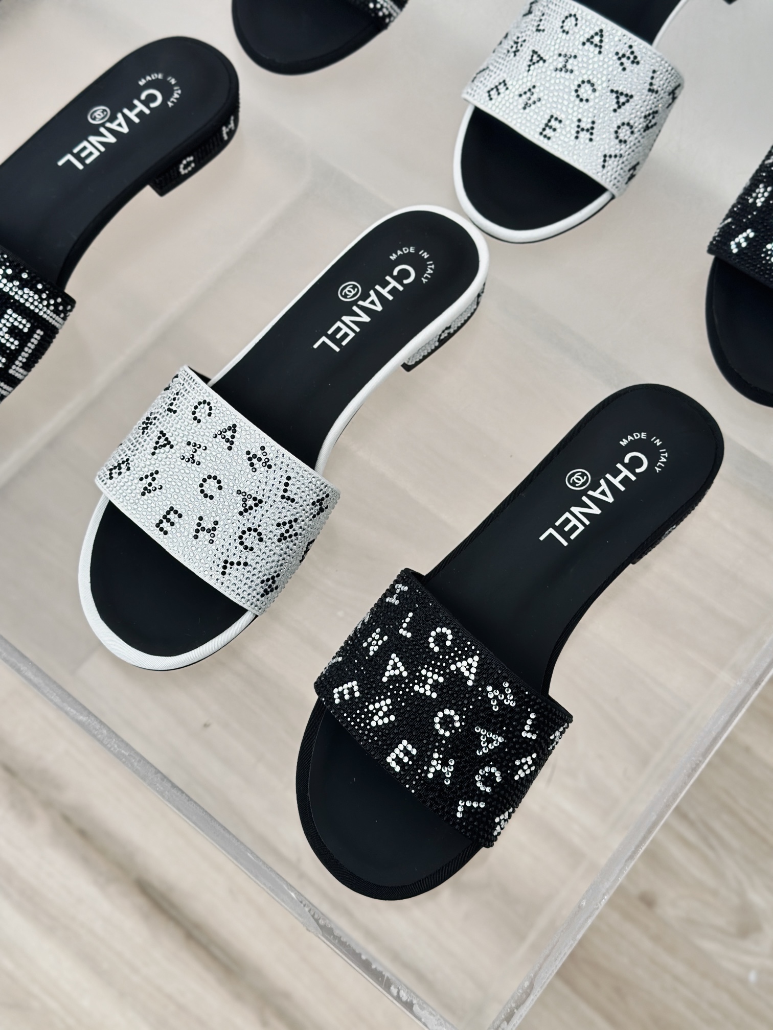 TOP CHANEL Classic Rhinestone Letter Slides 1.5cm - 2 Color