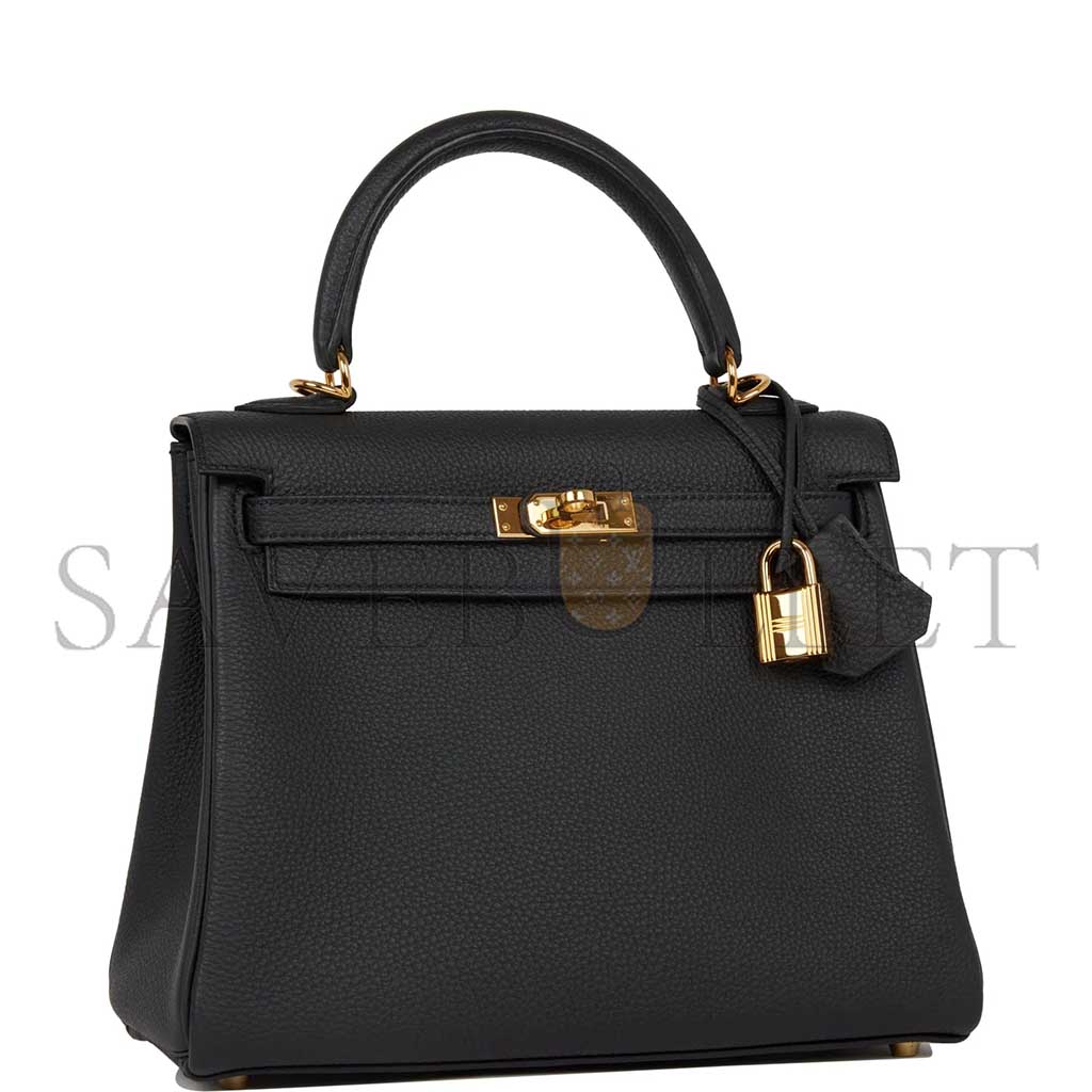 HERMÈS KELLY 25 RETOURNE  BLACK TOGO GOLD HARDWARE (25*17*7cm)