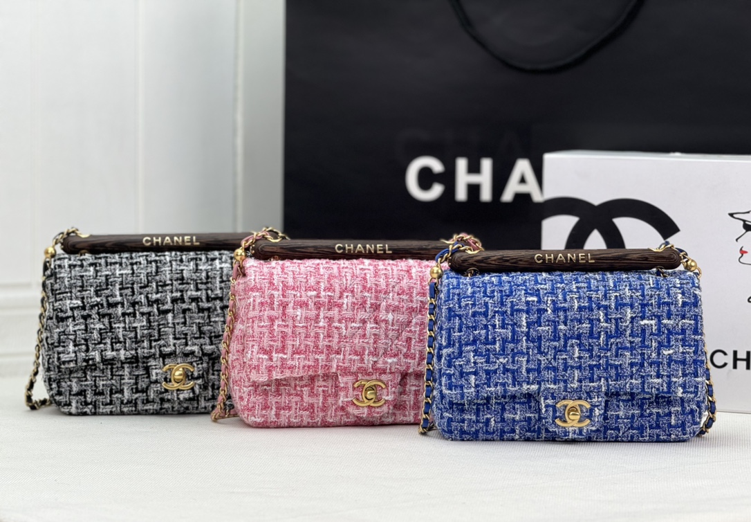 TOP CHANEL 23 A Wooden Handle Cover Bag 12.5x21x6cm - 3 Colors&GHW