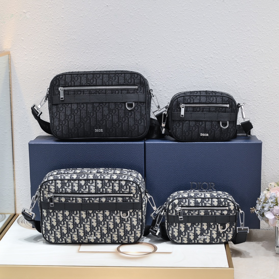 TOP Christian Dior Safari Bag 17x12.5x5cm/26x17x7cm with Oblique Print - 2 Color