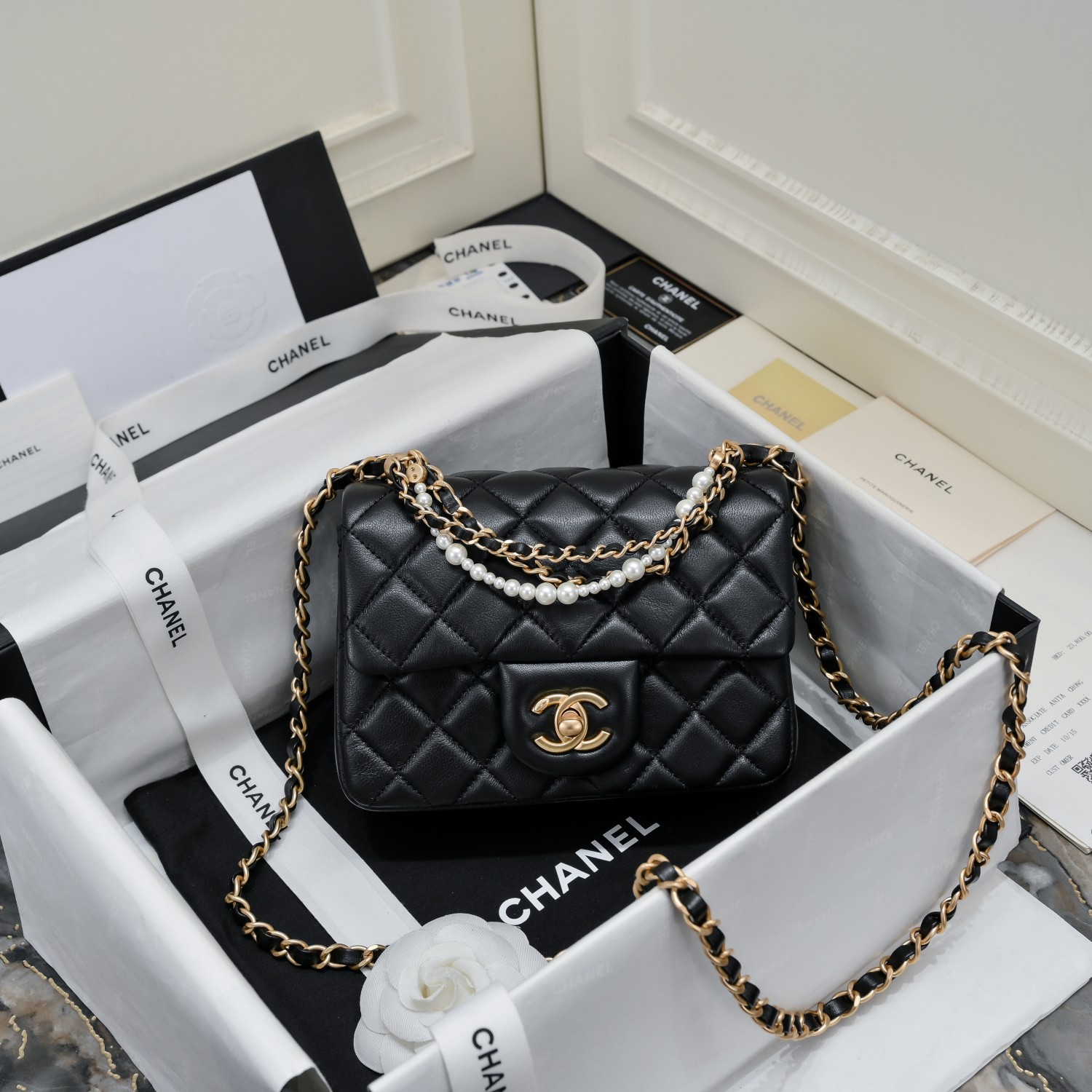 TOP CHANEL Classic Lambskin Flap Bags 17cm/19.5cm - Black/Pink - GHW