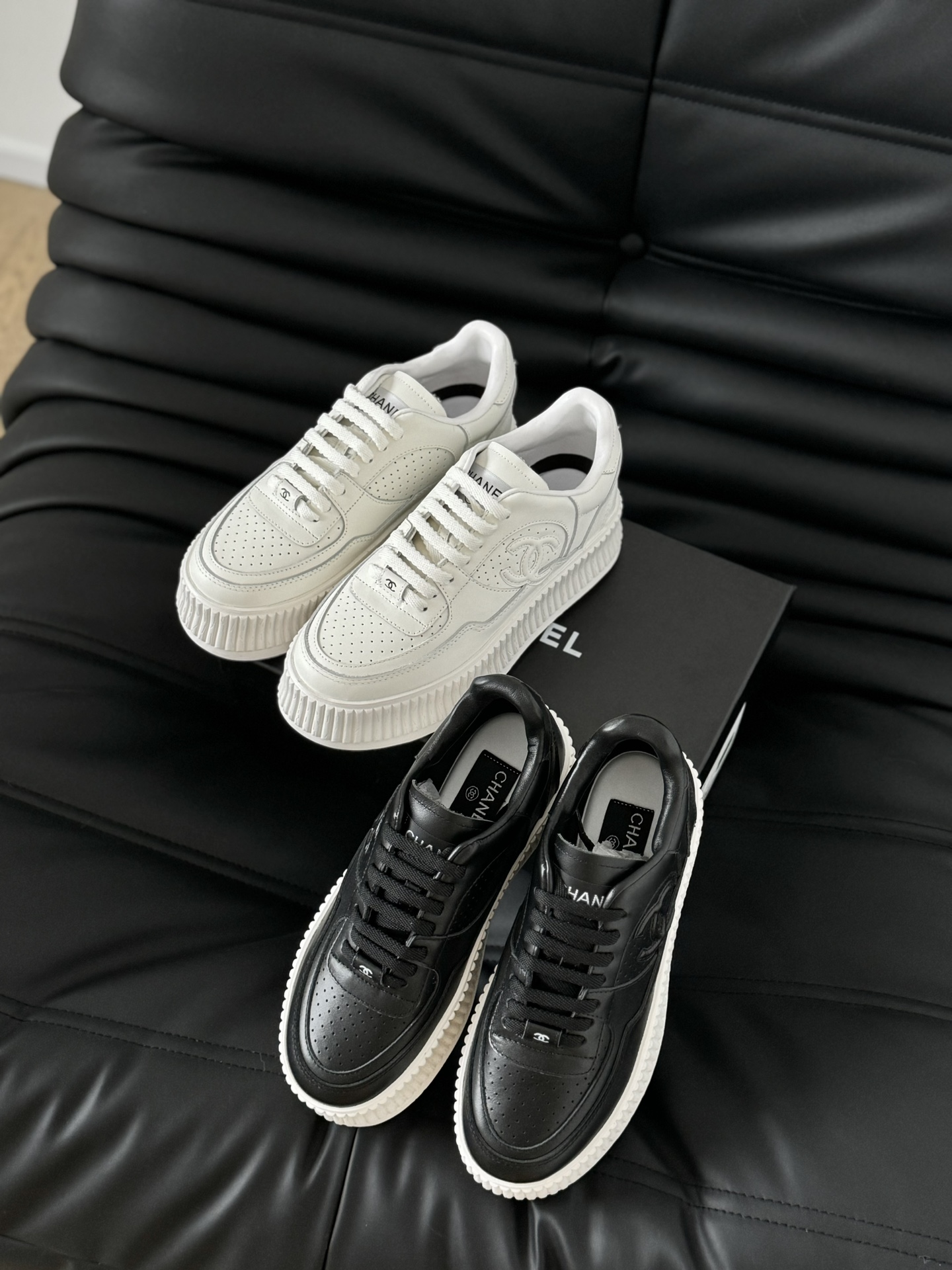 TOP CHANEL Calfskin Thick Soled Sneakers - 3 Colors
