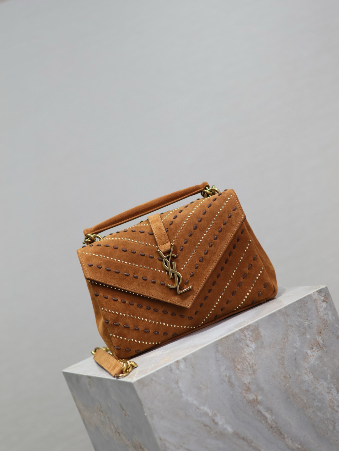 TOP Yves Saint Laurent YSL College Suede Bag Medium 24x17x6cm - Brown