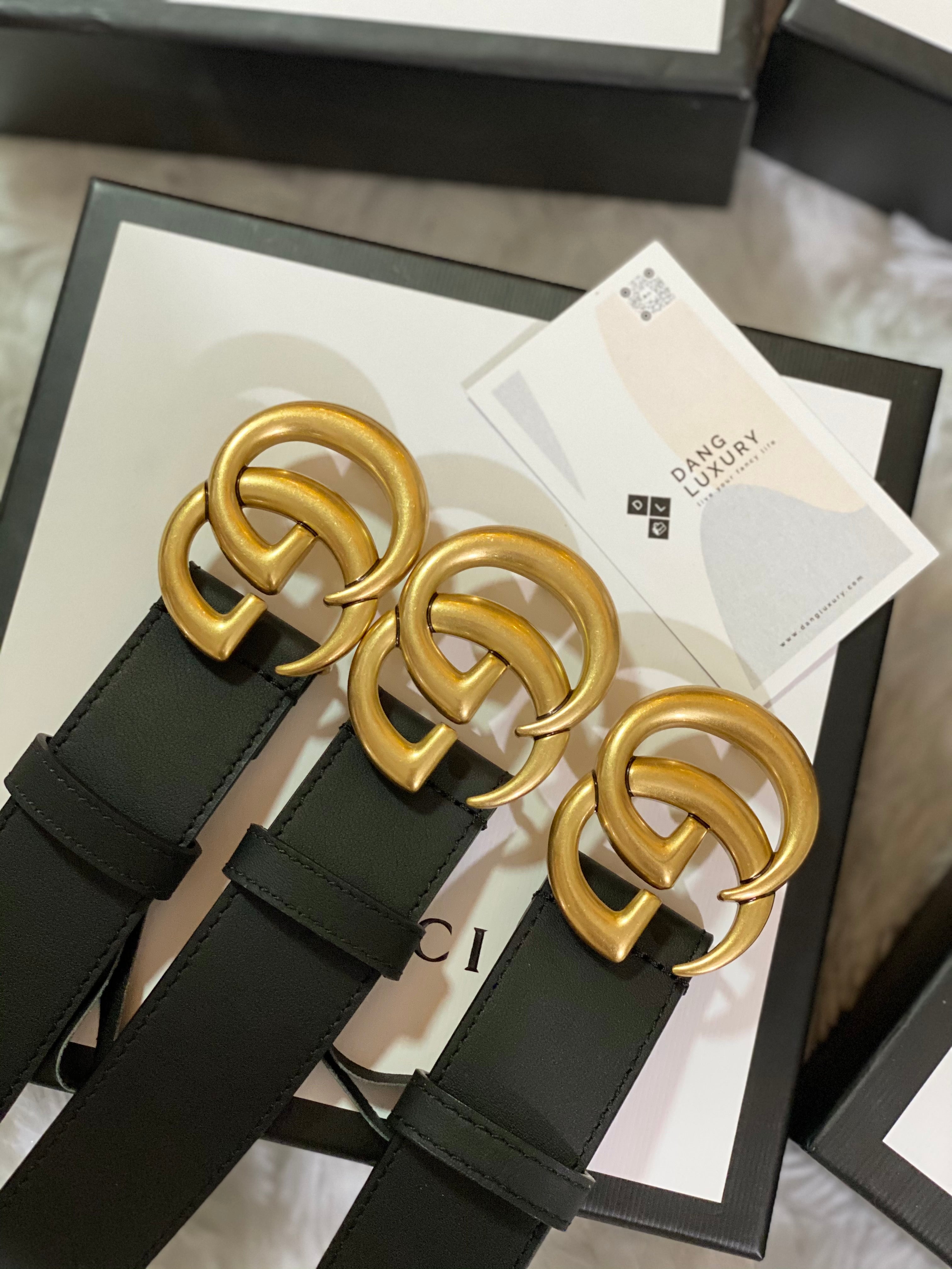 TOP GUCCI GG Buckle Leather Belt 3.4cm - BLACK