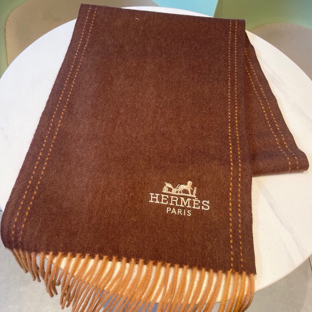 TOP HERMES Scarf with Carriage Embroidery Logo 35 x 180 cm - 3 Colors