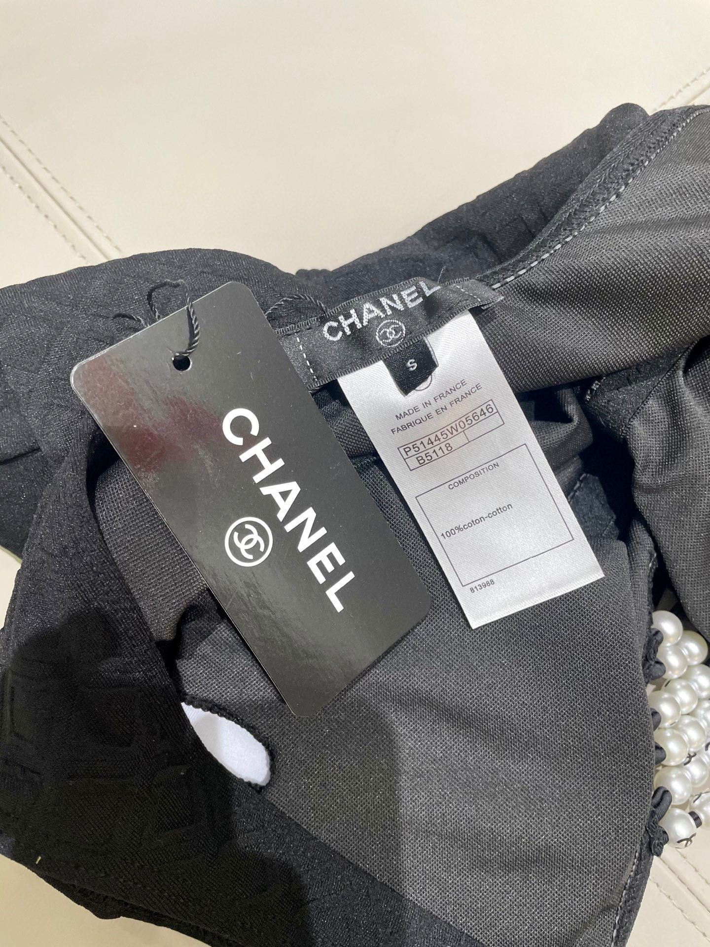 TOP CHANEL Pearl One-Piece Swimsuit - Black