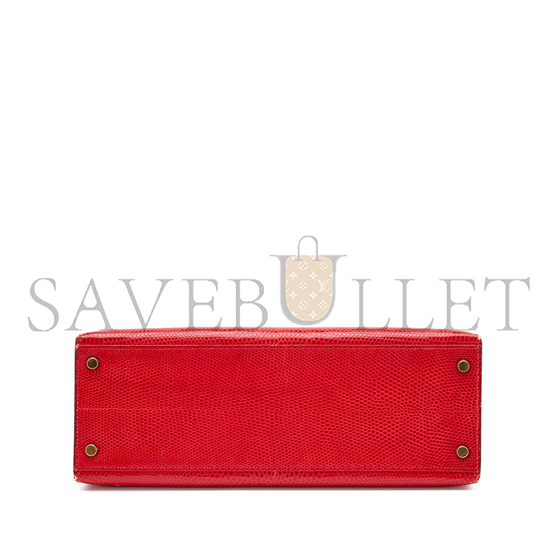 HERMÈS FLAG RED LIZARD KELLY 28 GOLD HARDWARE (28*22*10cm)