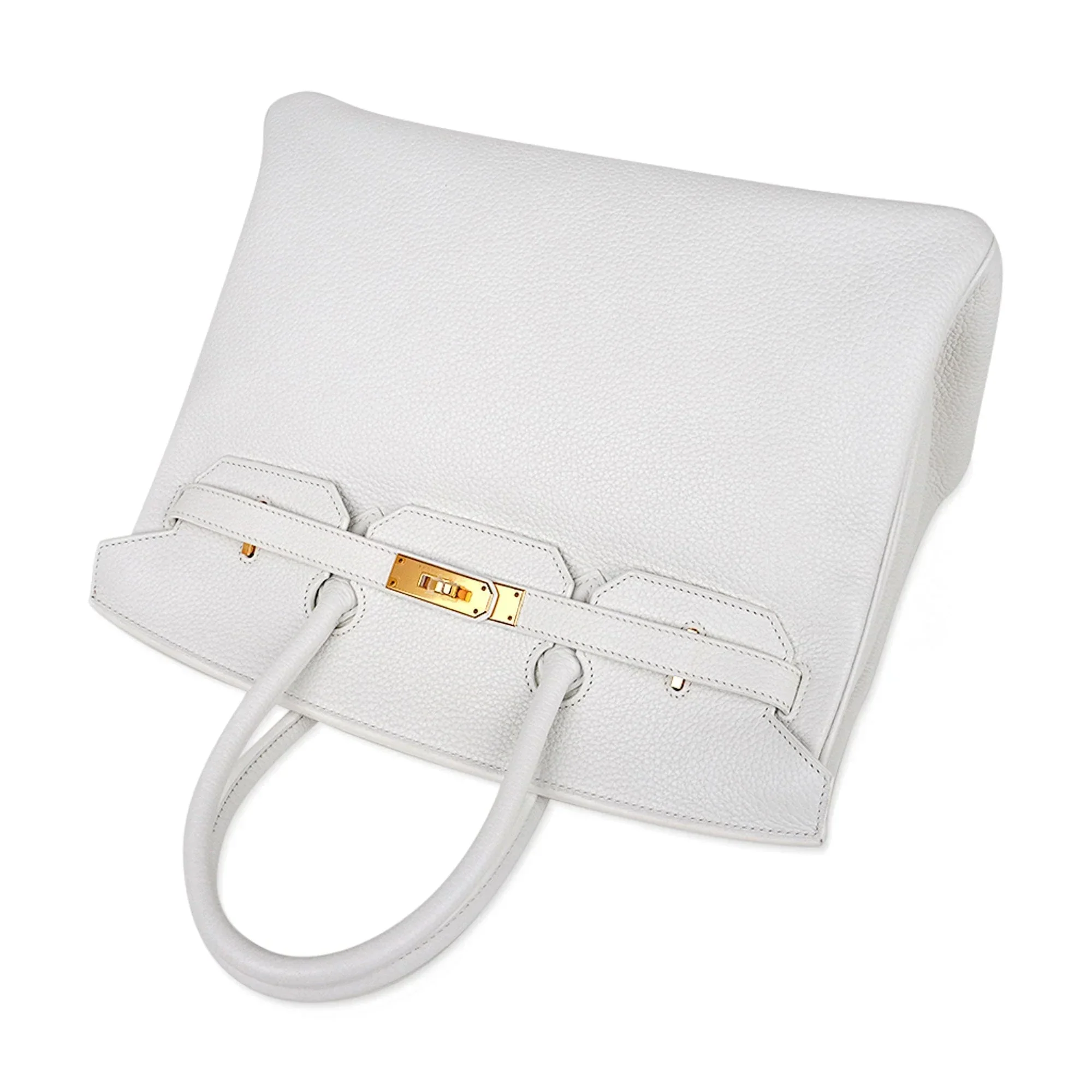 Birkin 35 Bag White Gold Hardware Clemence Leather New