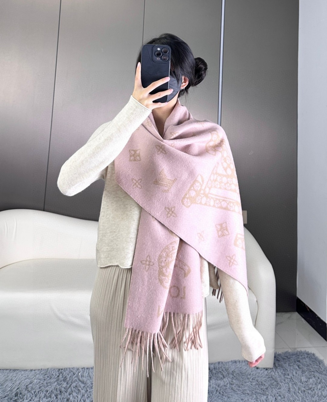 TOP Louis Vuitton LV Cashmare Monogram Scarf 170x45cm - Pink/Khaki