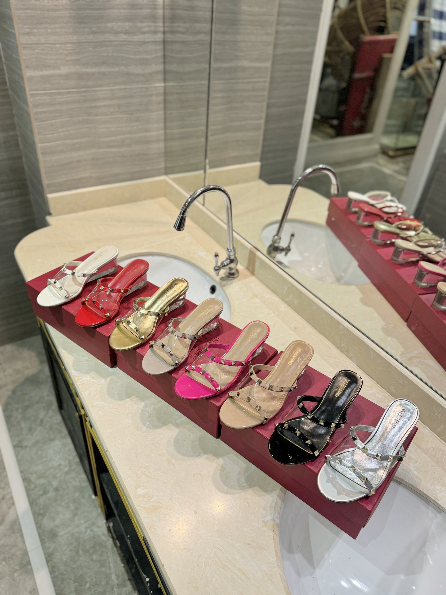 TOP VALENTINO Transparent Heel Slippers with Mini Rivets  - 8 Color