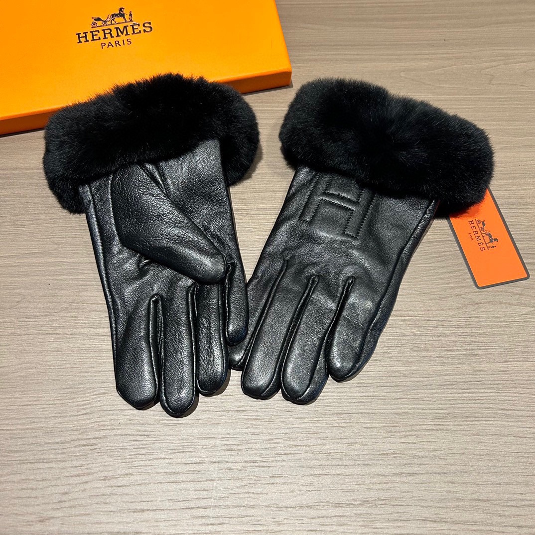TOP HERMES Gloves with Fur
