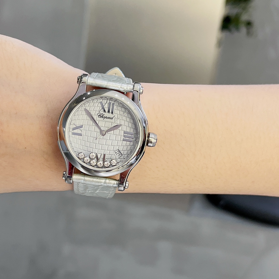 TOP Chopard Happy Sport Diamond Watch 36mm- Sliver Strap