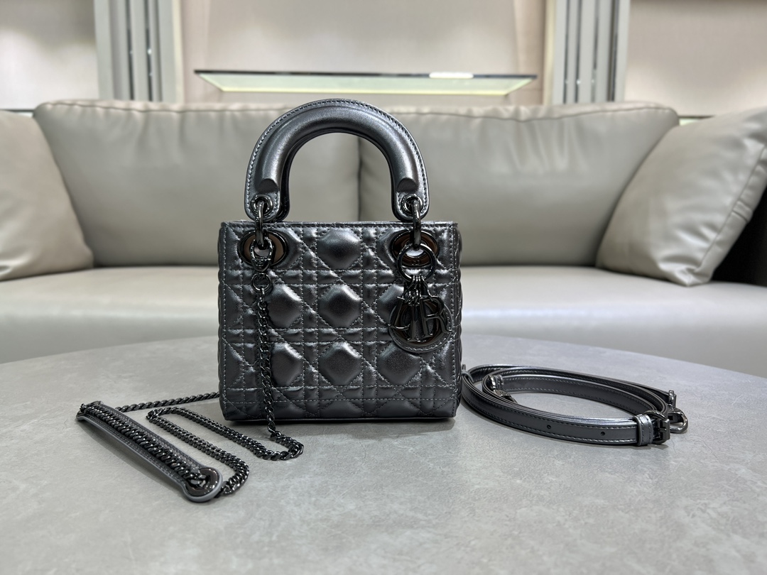 TOP Christian Dior Lady Christian Dior Bag 17cm/20cm - Gun Color