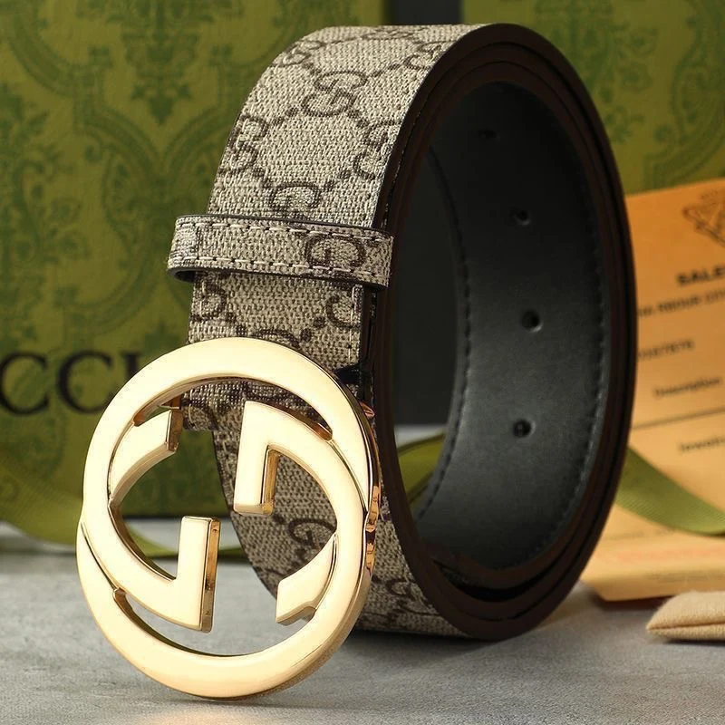 AAABELT Men Vintage Interlocking Circle Buckle Belt Embossed Printed Faux Leather Business Casual Waist Belt