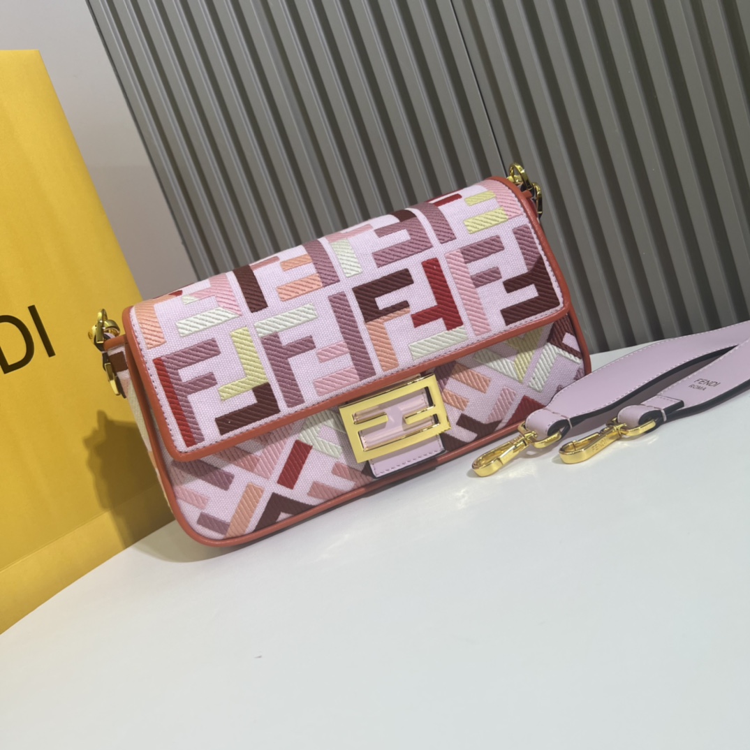TOP FENDI Baguette Canvas HandBag - Colorful Rainbow