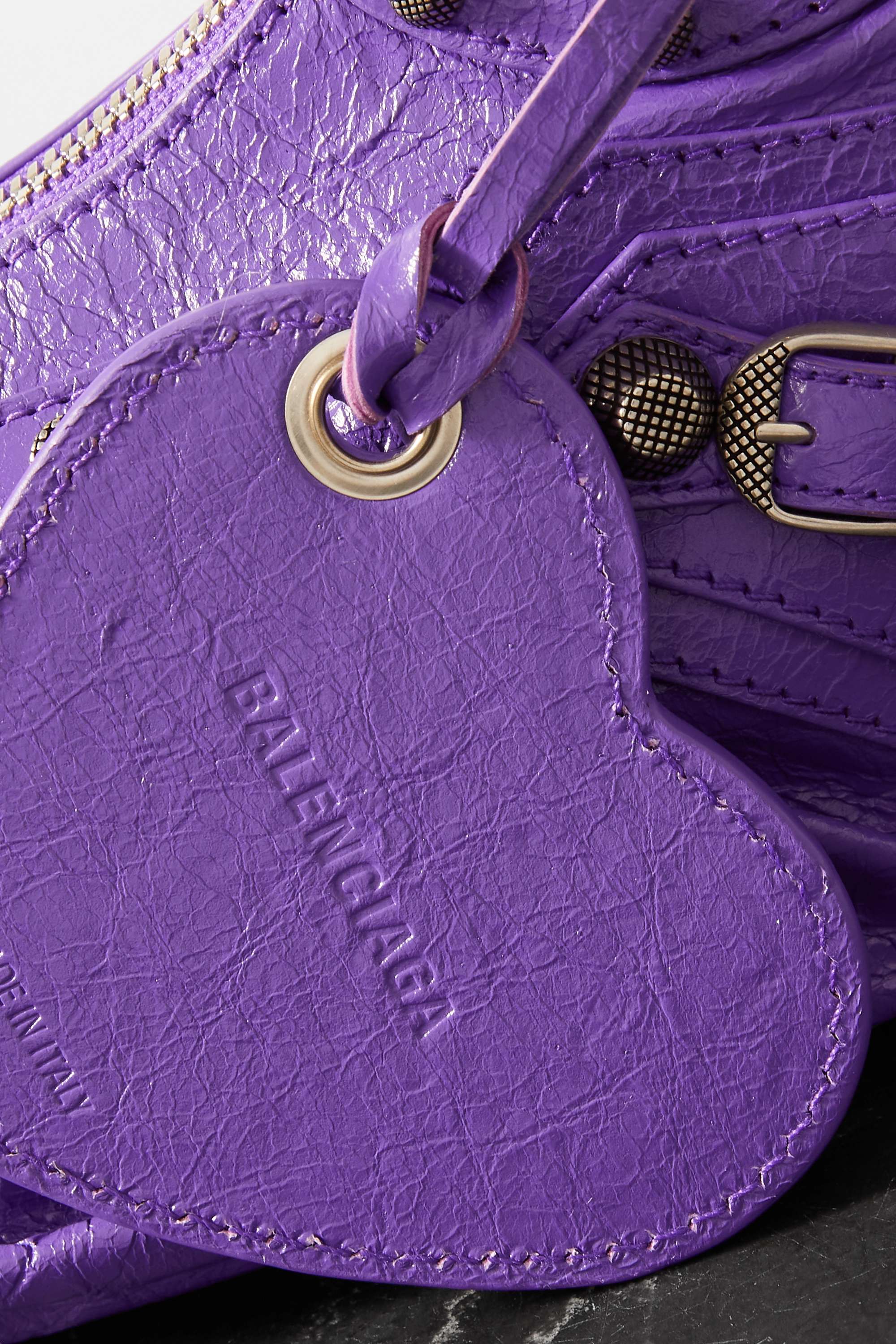 BALENCIAGA Le Cagole XS studded crinkled-leather shoulder bag purple（10A Mirror Version）