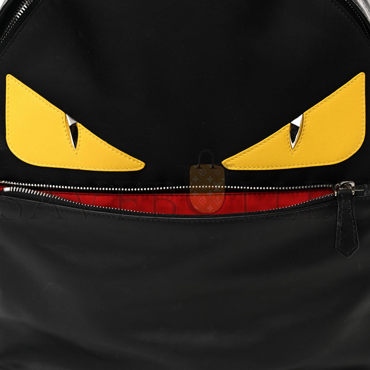 FENDI NYLON VITELLO LIBERTY VITELLO DOLCE MONSTER EYES ROUNDED BACKPACK BLACK SUNFLOWER (39*33*14cm)