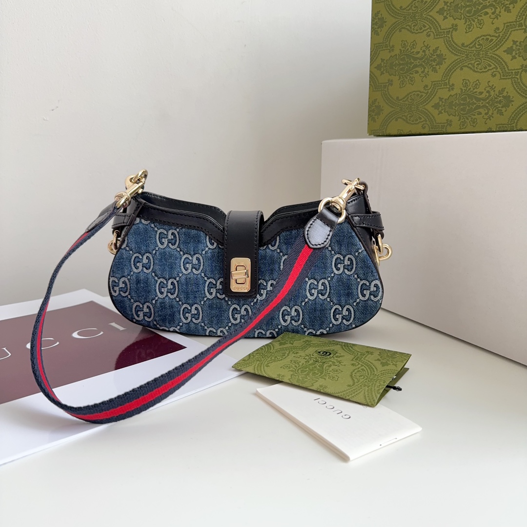 TOP GUCCI Lido Bag 12x24x5cm - Denim