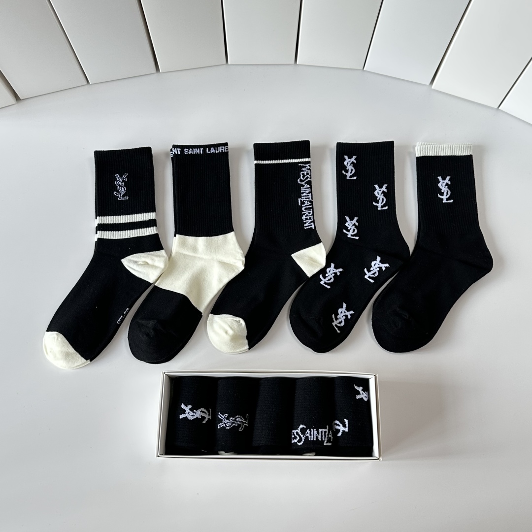 TOP Yves Saint Laurent YSL Socks - 5 Pieces as a Set