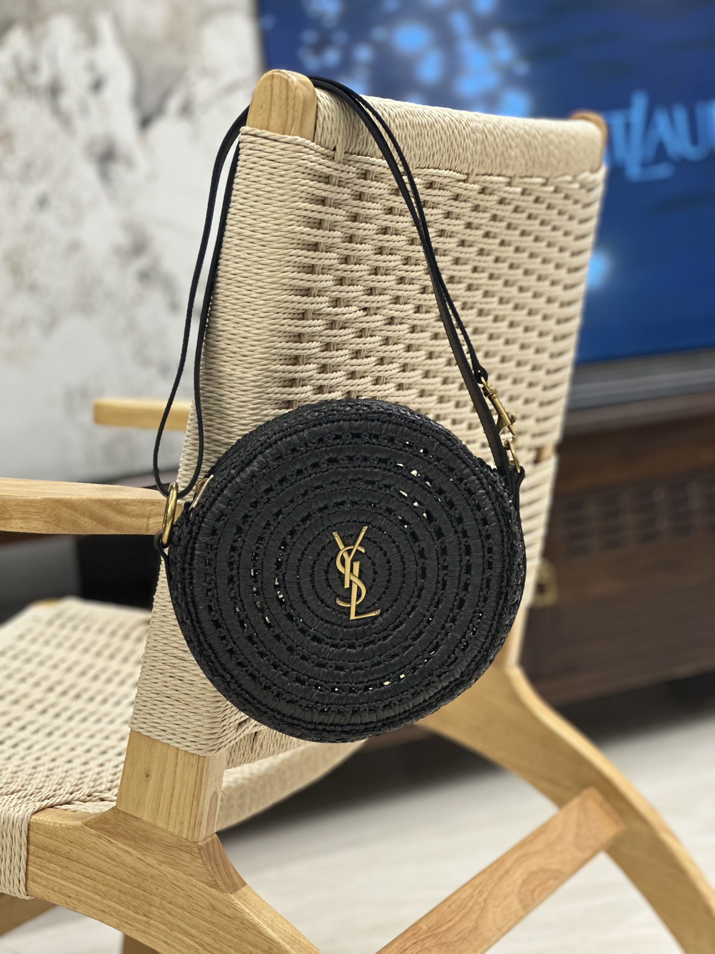 TOP Yves Saint Laurent YSL Round Woven Bags 21×21×4cm - Black/Beige - GWH