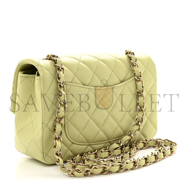 CHANEL LAMBSKIN QUILTED MINI RECTANGULAR FLAP LIGHT GREEN AS1116 (20*12*6cm)