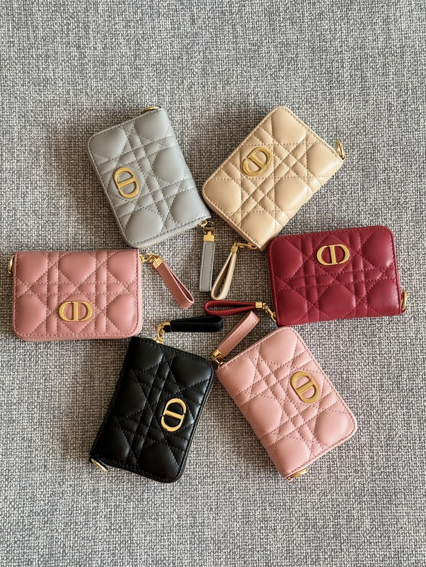 TOP Christian Dior Caro Zipper Card Bags - 6 Colors