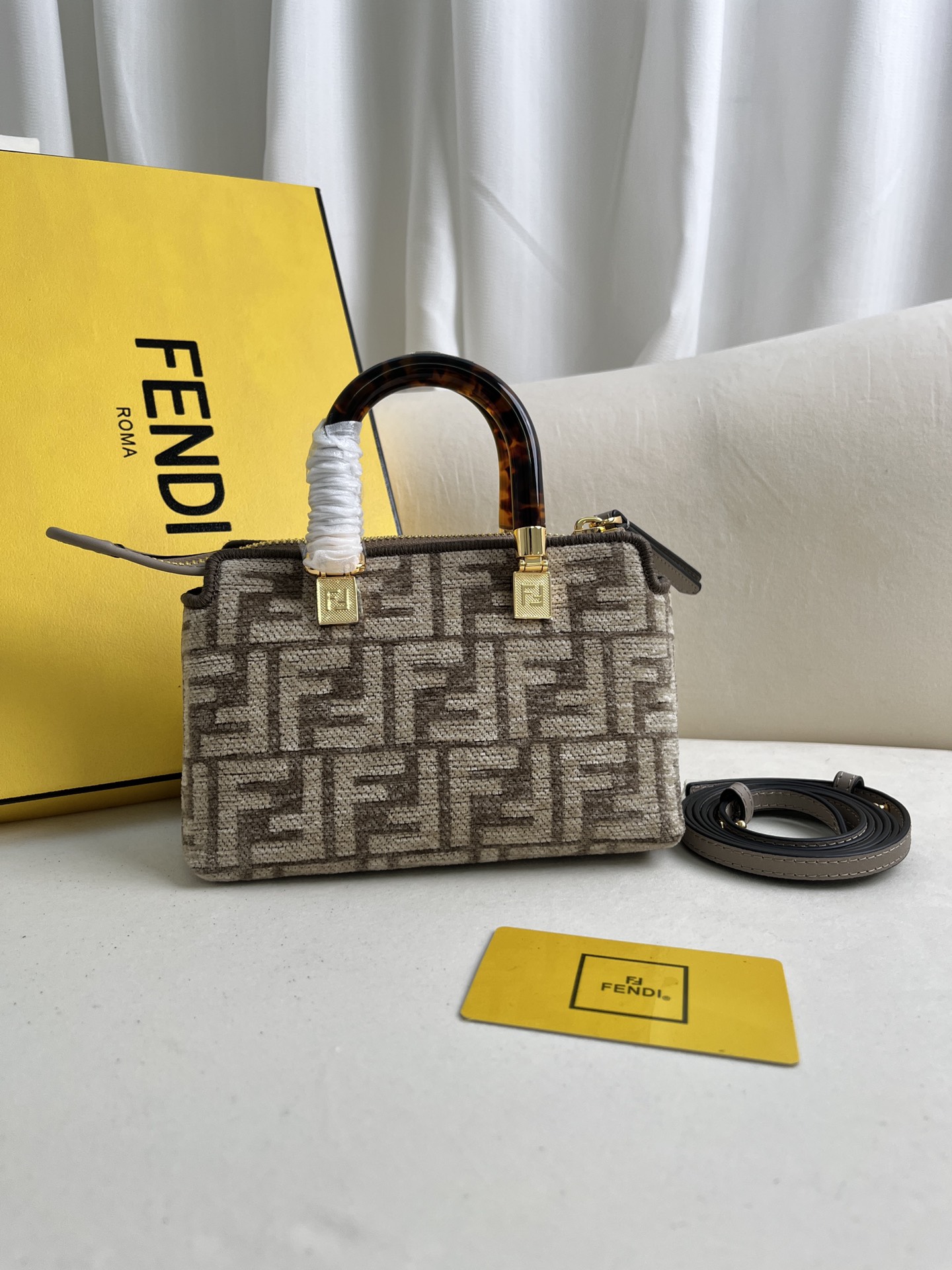 TOP FENDI By The Way Mini Bag Boston Bag In Brocade Fabric Bag - Gray