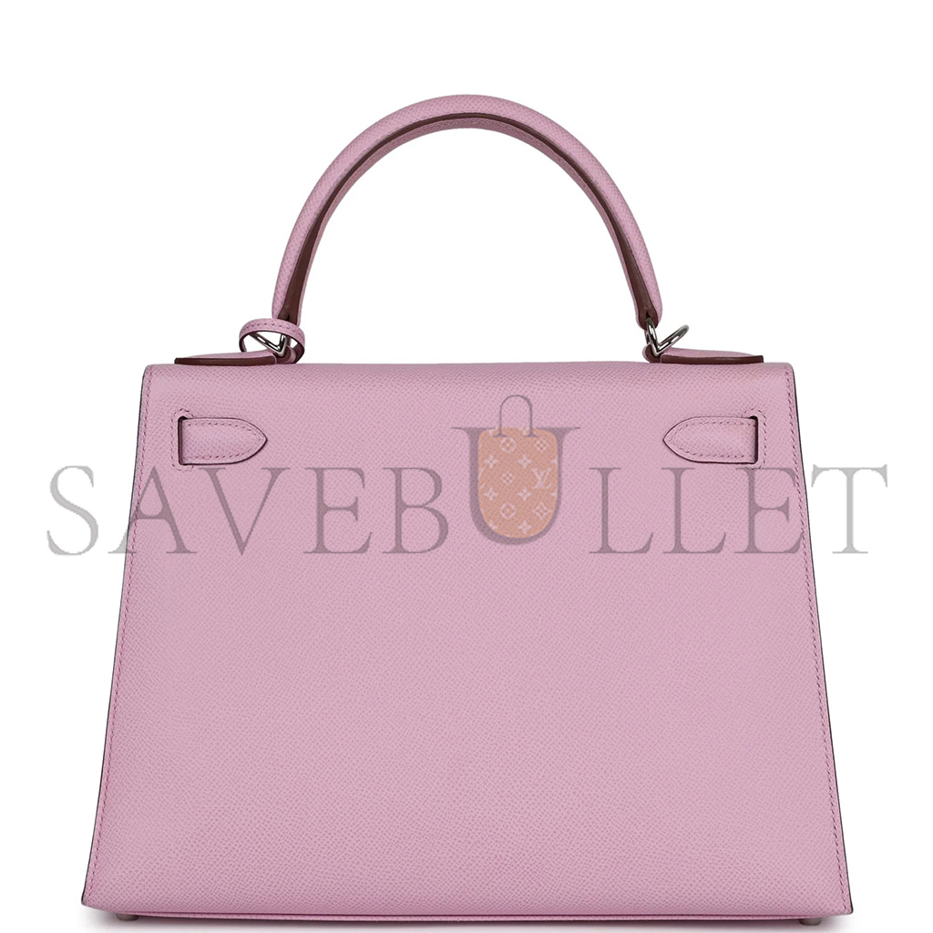 HERMÈS KELLY SELLIER 25 MAUVE SYLVESTRE EPSOM PALLADIUM HARDWARE (25*17*7cm)