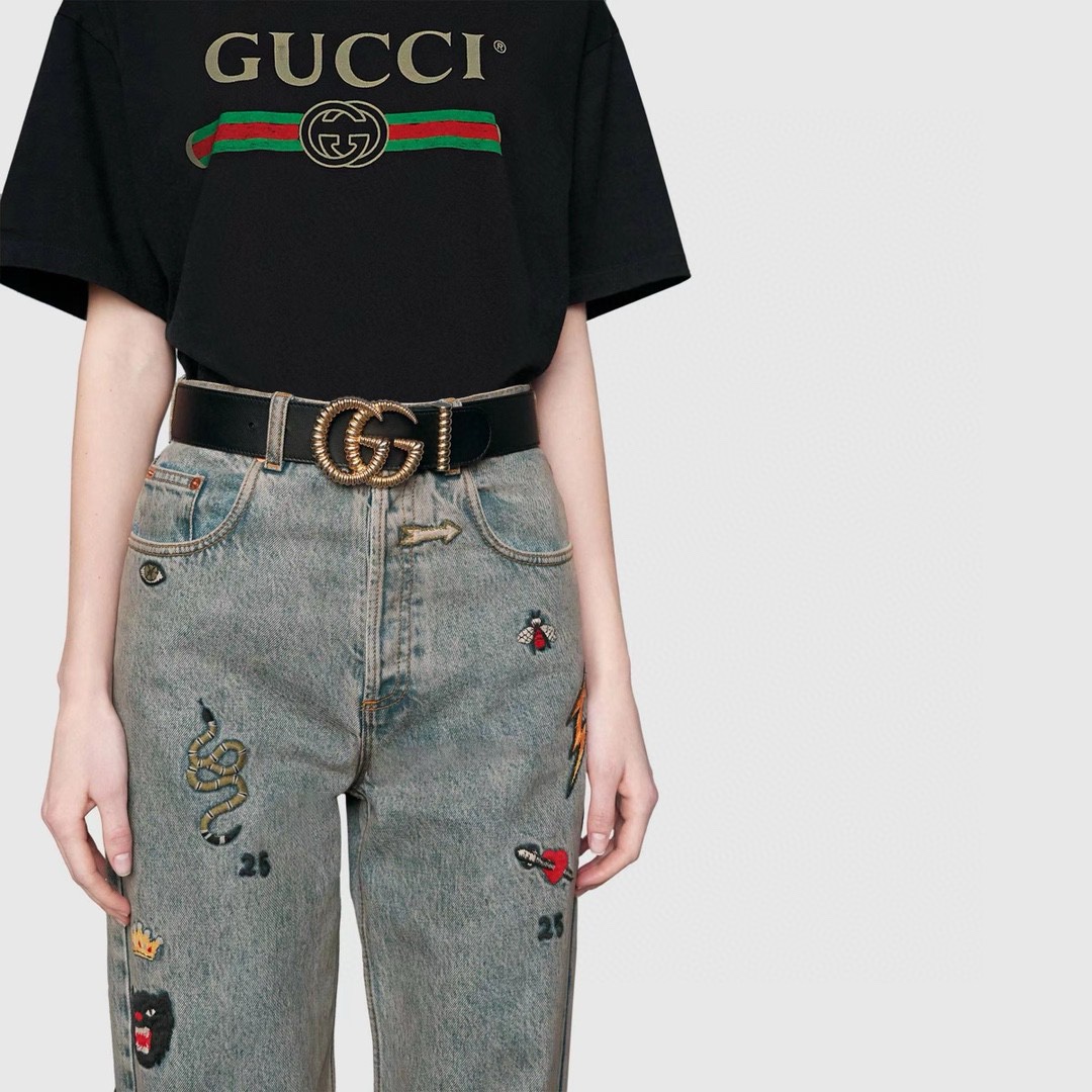 TOP GUCCI Cowhide Antique Copper Screw Double G Buckle Waist Belts - 2 Colors - 4CM