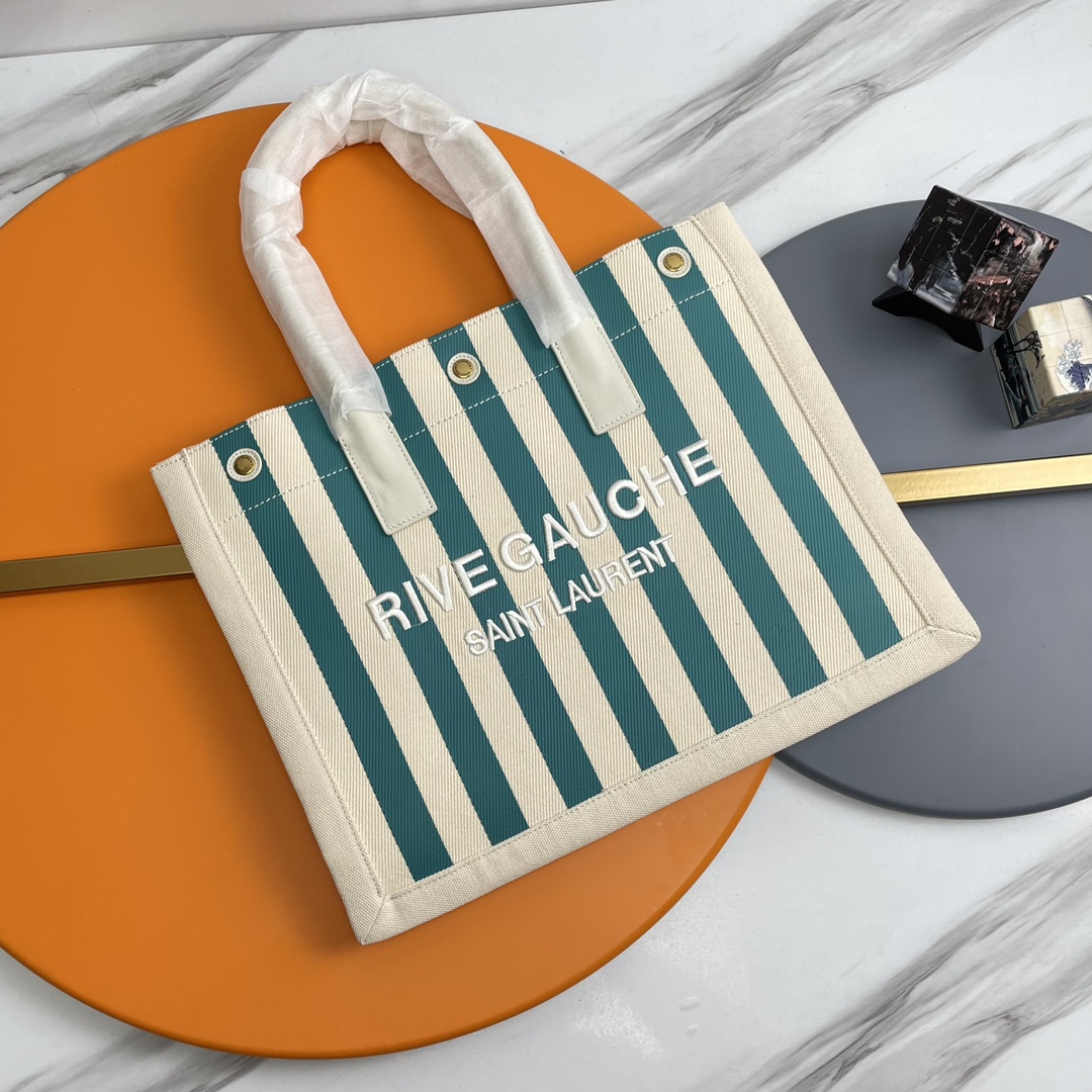 TOP Yves Saint Laurent YSL Rive Gauche Straw Tote Bag