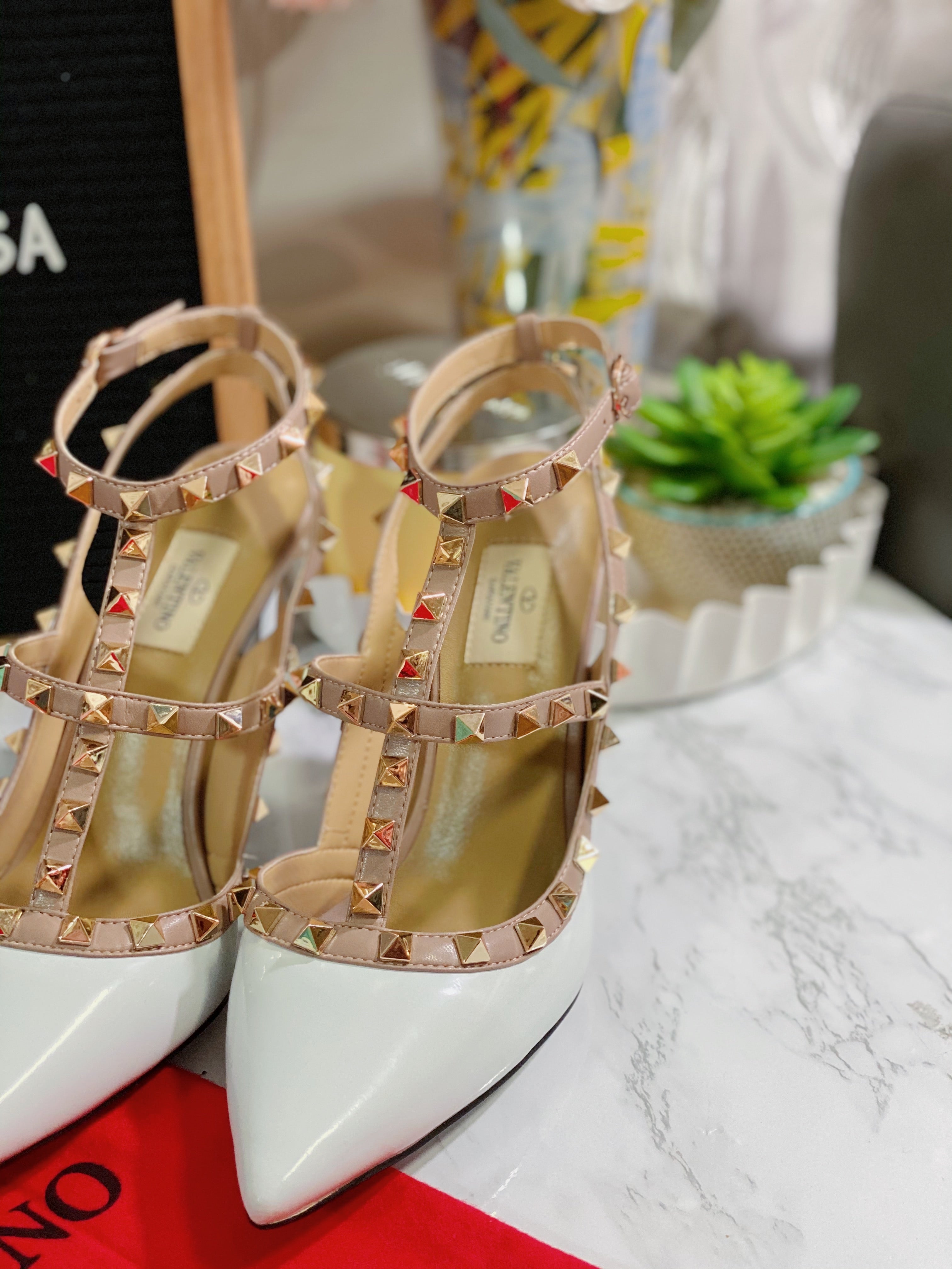 TOP VALENTINO R0ckstud Slingback High Heels - White